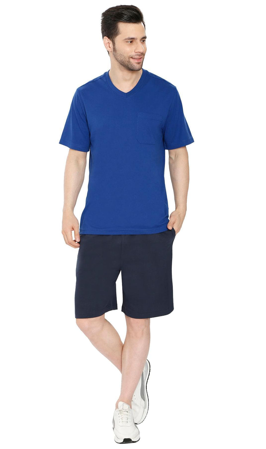 Men's Heavyweight Short Sleeve V-Neck T-Shirt – Relaxed Fit Cotton Blend with Pocket