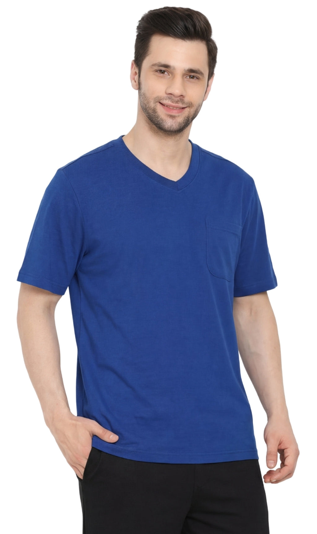 Men's Heavyweight Short Sleeve V-Neck T-Shirt – Relaxed Fit Cotton Blend with Pocket