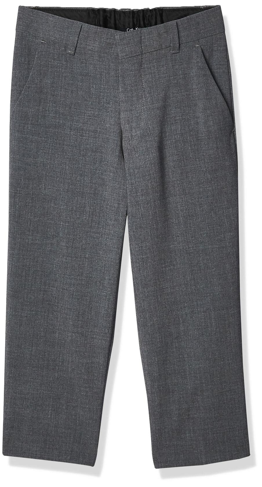 Calvin Klein Boys Flat-Front Bi-Stretch Pant Straight Leg Grey Heather Size 14